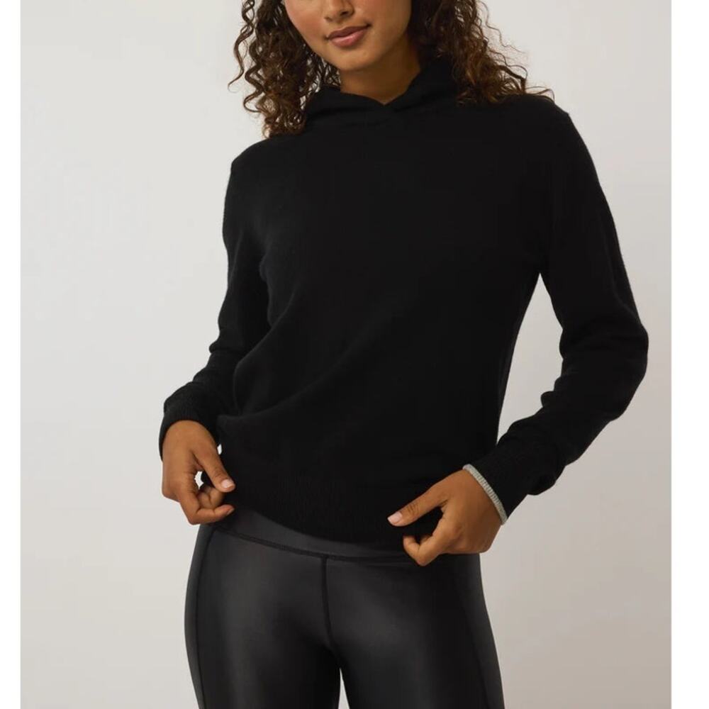 Greyson Classic Koko Shepherd Black Wool Cashmere Hoodie M NEW Gray Trim Sweater